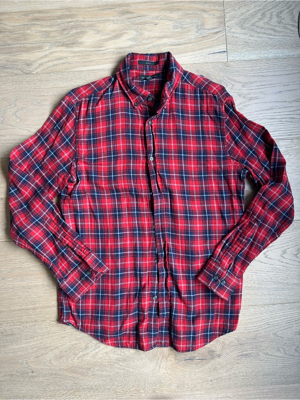 Banana Republic Slim Fit Button-Down Shirt Red Plaid M